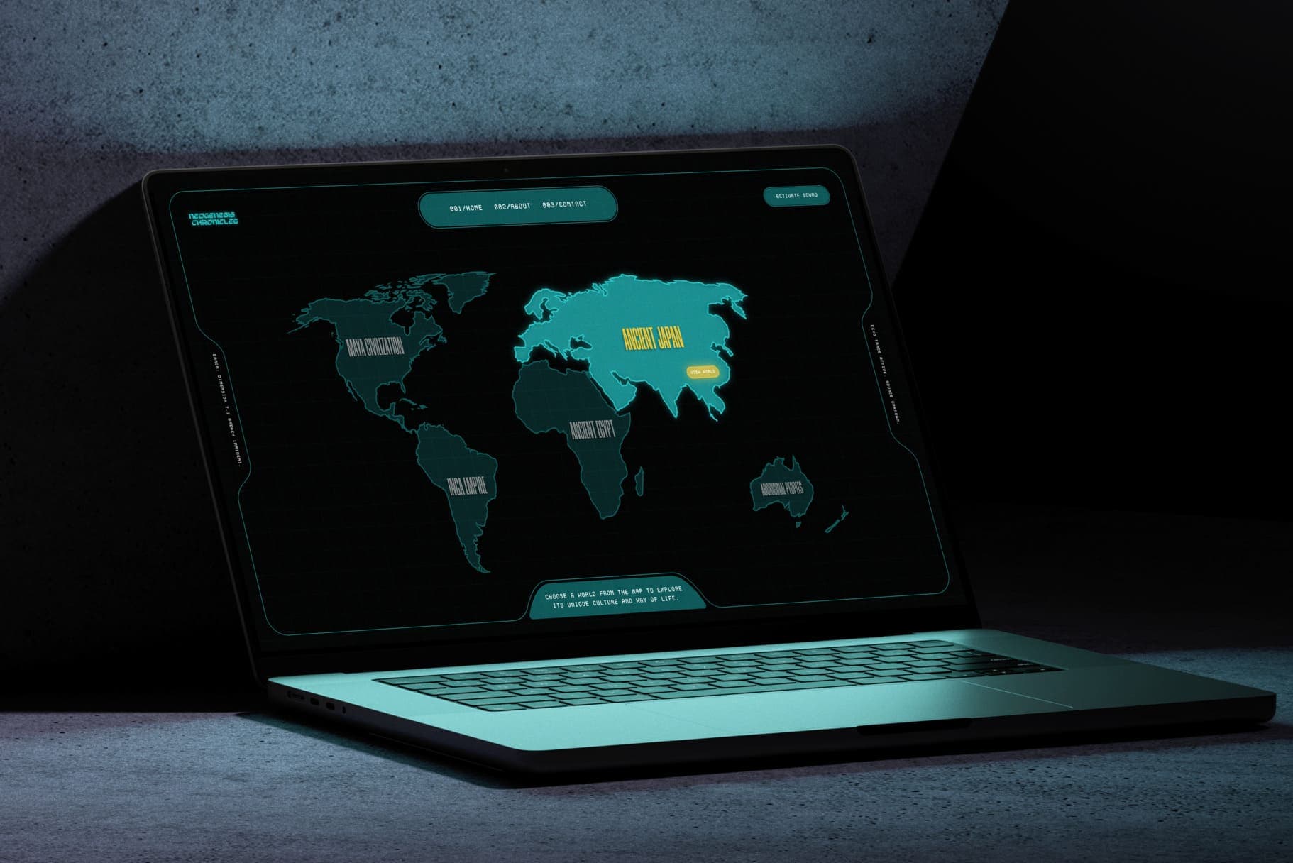 A laptop mockup of neogenesis chronicle website