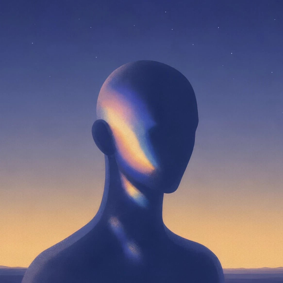 Gambull website: The mission illustration from the Gambull site: a figure lit by a band of light at dusk