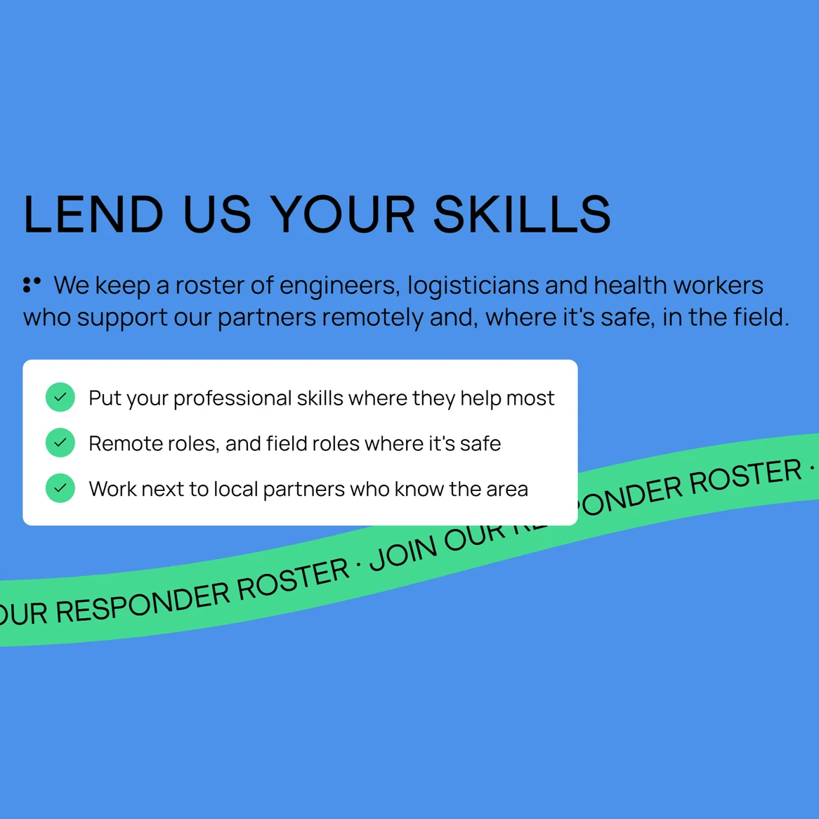 Vitaria website: Lend us your skills: the volunteer roster section on the site’s blue band, with its green ribbon