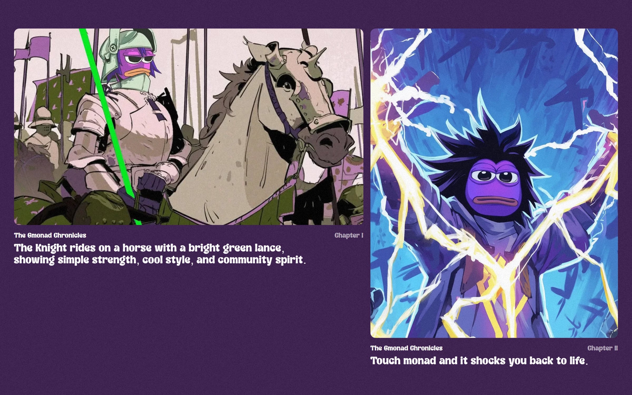The GMONAD comic lore section on desktop