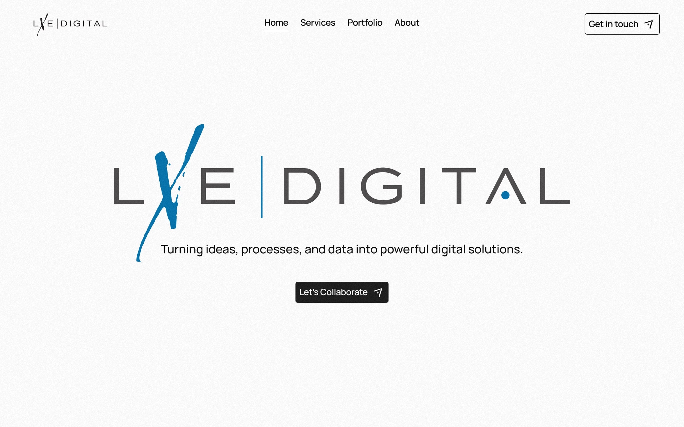 The LXE Digital home page on desktop