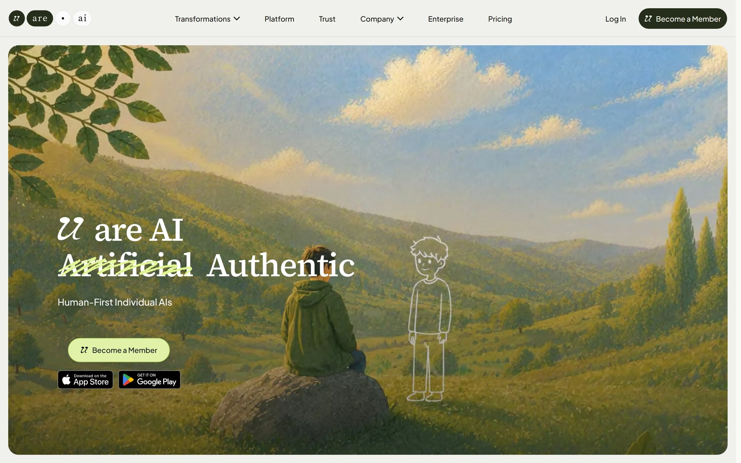 The Uareai home page on desktop